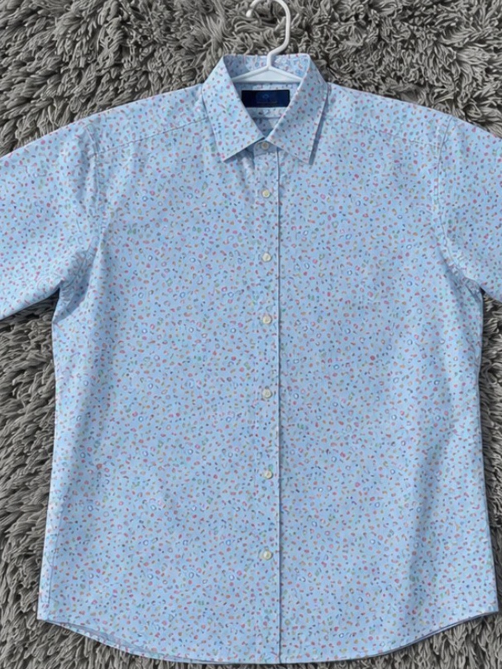 David Donahue Light Blue Summer-Print Dress Shirt